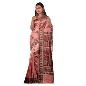 PRANTIKA Women's Bishnupuri Katan Silk Meenakari Baluchari Swarnachari Bengal Saree